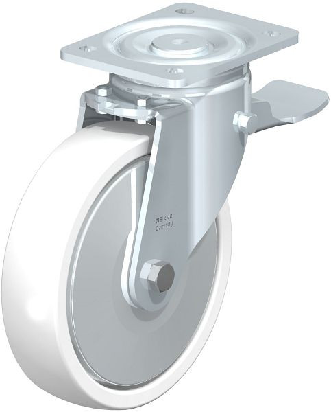 Blickle LH-SPO 201G-ST-FA Stahlblech-Lenkrolle, Schwerlast-Ausführung, mit Anschraubplatte & Feststeller, Polyamid, Weiß, 750207
