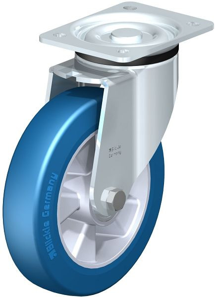 Blickle LK-ALBS 200K Stahlblech-Lenkrolle, schwere Ausführung, mit Anschraubplatte, Blickle Besthane® Soft, Blau, 742701