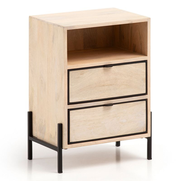 Wohnling Nachttisch Mango Massivholz/Metall 43x60x30 cm Boxspringbett, Design Nachtkonsole Braun mit 2 Schubladen, WL6.787