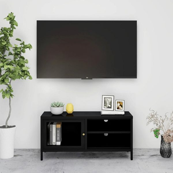 vidaXL TV-Schrank Schwarz 90x30x44 cm Stahl und Glas, 336055