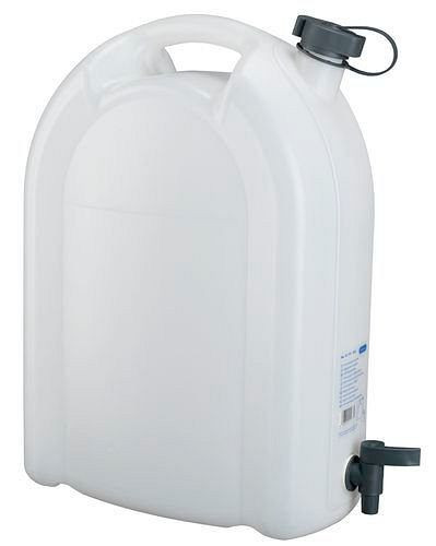 DENIOS Kanister aus Kunststoff, transparent, mit Ablasshahn, 20 Liter, 243709