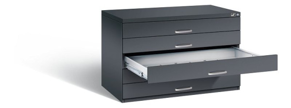 C+P Flachablageschrank Serie 7100_7200, H760xB1100xT765mm, Farbe: Schwarzgrau, Bügelgriff, 7101-100 S10120