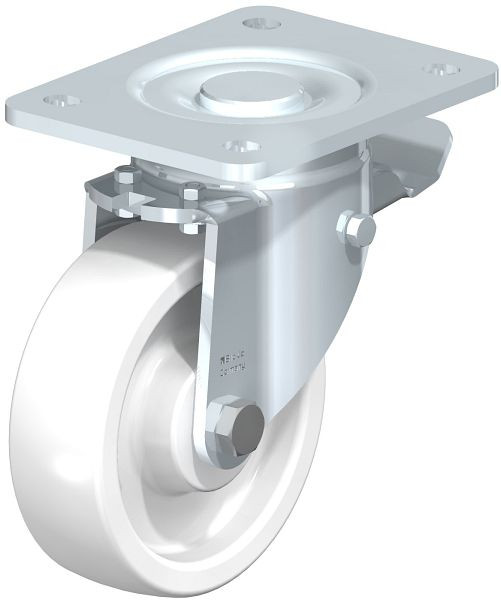 Blickle LH-SPO 125G-3-ST Stahlblech-Lenkrolle, Schwerlast-Ausführung, mit Anschraubplatte & Feststeller, Polyamid, Weiß, 11767