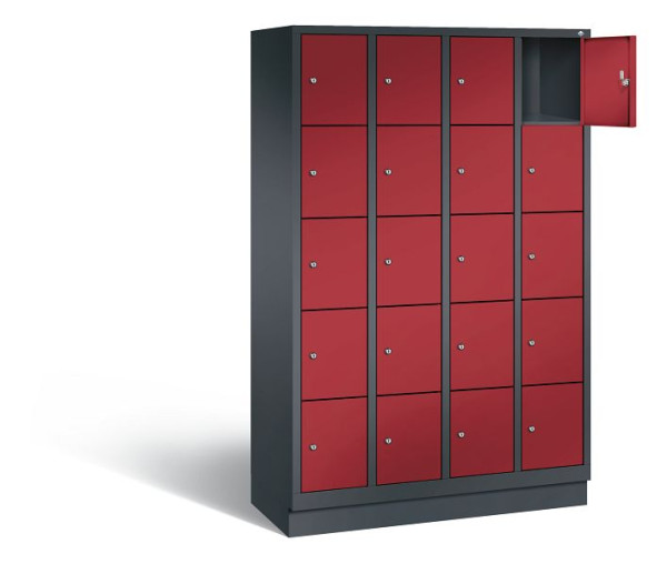 C+P Schließfachschrank Evolo, H1800xB1190xT500mm, Farbe: Schwarzgrau / Rubinrot, 48020-405 S10060
