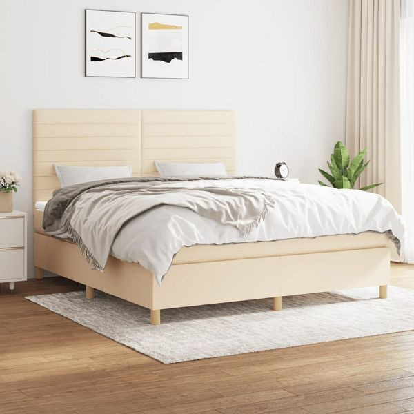 vidaXL Boxspringbett mit Matratze Creme 160x200 cm Stoff, 3142430
