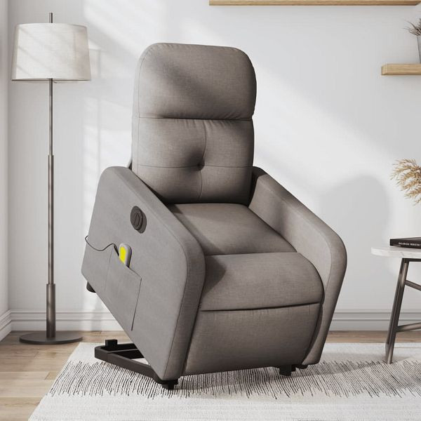 vidaXL Elektrischer Massagesessel mit Aufstehhilfe Taupe Stoff, 3206829