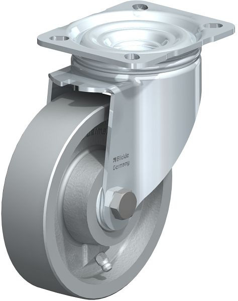 Blickle LIK-G 125IK-1 Hitzebeständige Stahlblech-Lenkrolle mit Anschraubplatte, Guss, Grau, 763588