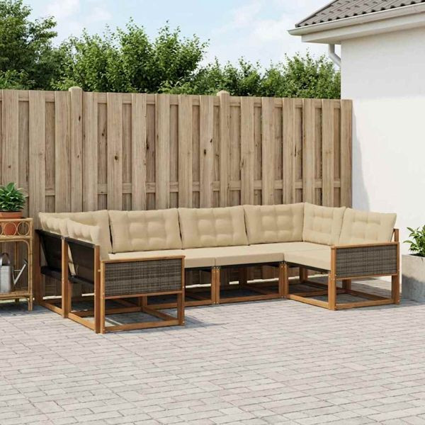 vidaXL Outdoor-Sofagarnitur mit Kissen 6-teilig Natur und Beige, 3381645