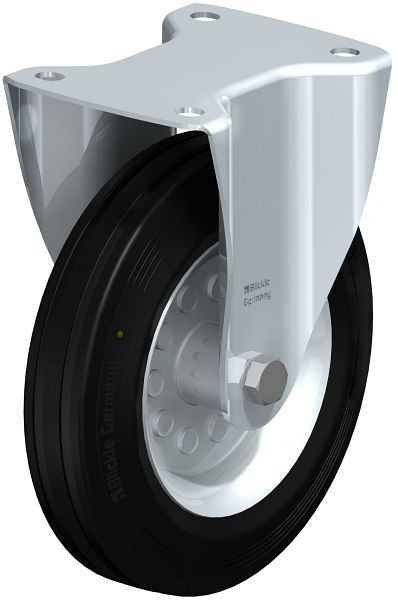 Blickle B-VE 200R-EL Stahlblech-Bockrolle mit Anschraubplatte, Vollgummi, Schwarz, 588616