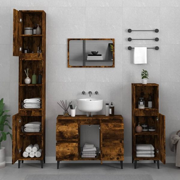 vidaXL 3-tlg. Badmöbel-Set Räuchereiche Holzwerkstoff, 3185610