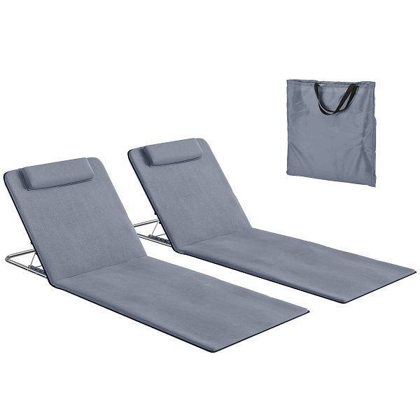 Outsunny Sonnenliege mit Kopfkissen mit 5-Fach verstellbare Rückenlehne mit Tragetasche Gartenstuhl für Garten Urlaub Outdoor Strand Pool, Grau, 84B-455GY