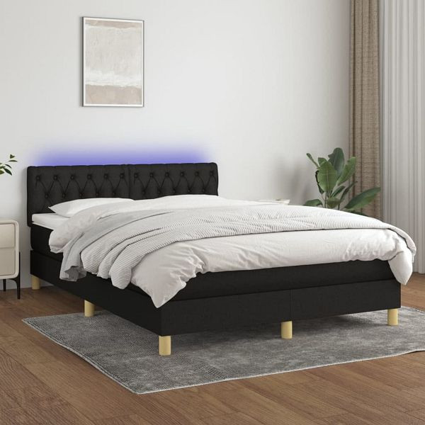 vidaXL Boxspringbett mit Matratze & LED Schwarz 140x190 cm Stoff, 3133951