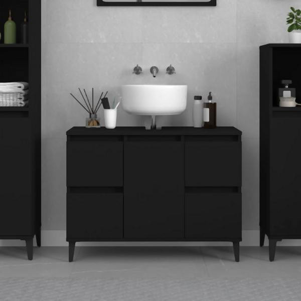 vidaXL Waschbeckenunterschrank Schwarz 80x33x60 cm Holzwerkstoff, 821277