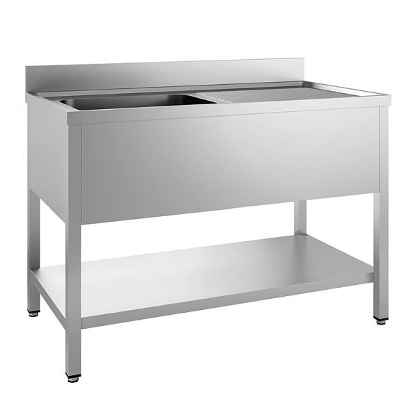 Gastro-Inox Spültisch mit links 1 Becken und Grundboden, 1500(L)x700(T)x880(H)mm, 305.433