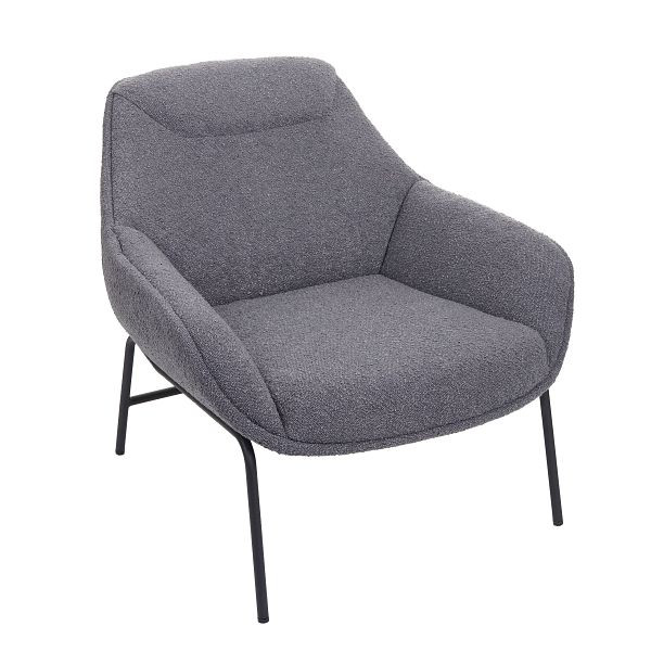 Mendler Lounge-Sessel HWC-J77, Cocktailsessel Sessel, Bouclé Stoff Metall, dunkelgrau, 83077