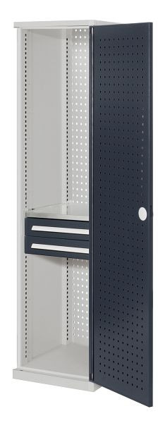 Kappes RasterPlan Schubladenschrank schmal Mod 4, 1950 x 600 x 600 mm, 7035/7016, Lochplattentür, 1 Fachboden verzinkt, 2 Schubladen 125 mm, 1567.03.3024