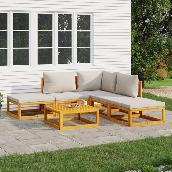 vidaXL 6-teilig Garten-Lounge-Set mit Hellgrauen Kissen Massivholz, 3155276