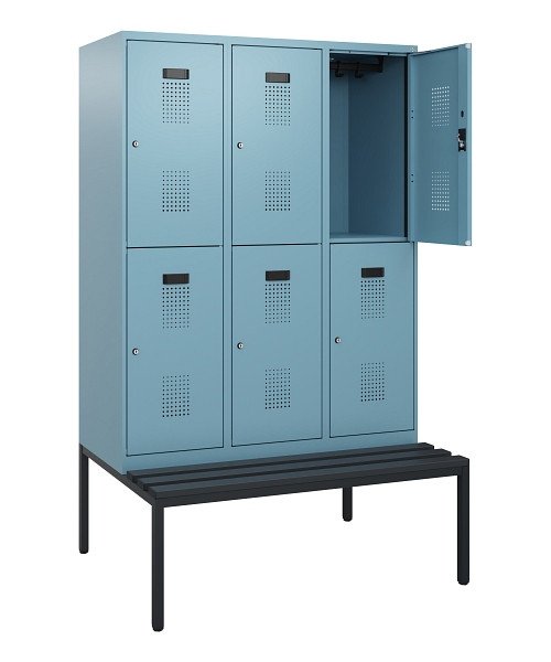 C+P Doppelstöckiger Spind Evolo PLUS, Bank, 6 Fächer, 1950x1200x815mm, 0010/0010, Zylinderschloss, Sitzfläche Kunststoff, Sitzbank, 0493505-32 S10156