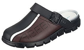 ABEBA Berufsschuhe Dynamic Clog schwarz/ braun mit Aufdruck, OB, Fersenriemen klappbar, verstellbar, Glattleder, 7315-39
