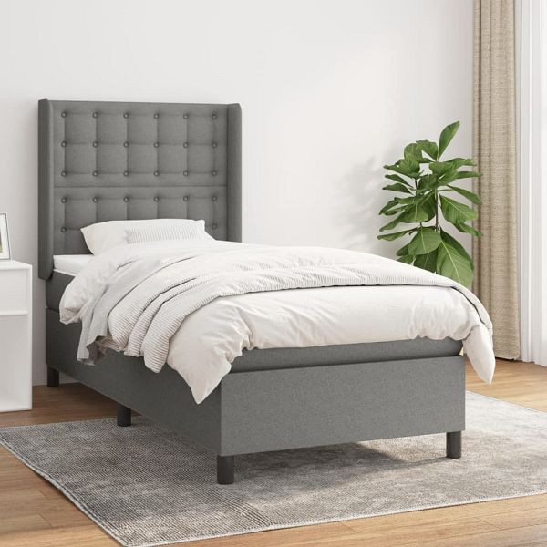 vidaXL Boxspringbett mit Matratze Dunkelgrau 90x190 cm Stoff, 3131714