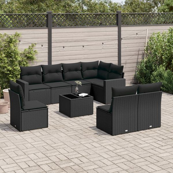 vidaXL 9-teilig Garten-Sofagarnitur mit Kissen Schwarz Poly Rattan, 3251412
