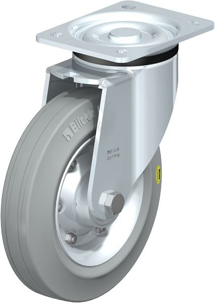 Blickle LK-RD 200K-VLI Stahlblech-Lenkrolle, schwere Ausführung, mit Anschraubplatte, Zweikomponenten-Vollgummi, Grau, 74286