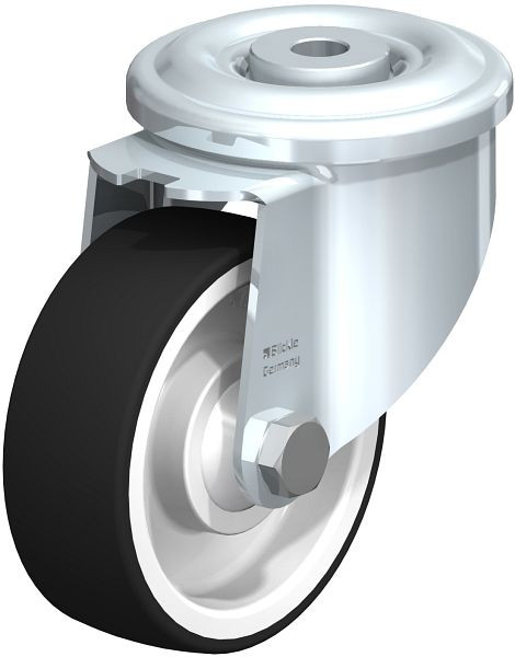 Blickle LKR-POTH 100K Stahlblech-Lenkrolle, schwere Ausführung, mit Rückenloch, Thermoplastisches Polyurethan, Grau, 603209