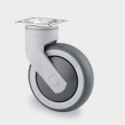 TENTE-ROLLEN Lenkrolle, Rad-Ø 100 mm, Tragfähigkeit 100 kg, Bauhöhe 137 mm, A 87 Shore, Plattenbefestigung, 5370PJP100P50