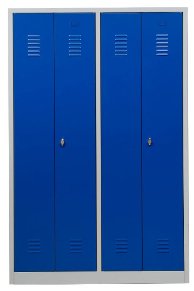 Gürkan Garderobenschrank, 50x117x180cm, Lichtgrau, Enzianblau, Vorhangschloss, Hutboden & Kleiderhaken, Zueinanderschlagende Türen, WRC/4.18117.V2, 104996
