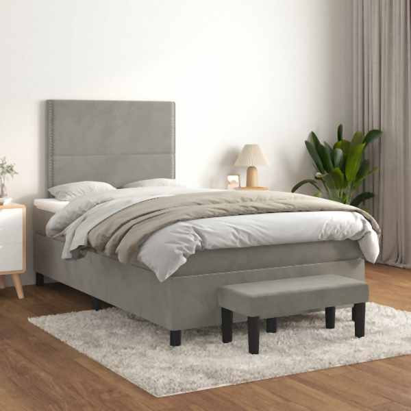 vidaXL Boxspringbett mit Matratze Hellgrau 120x200 cm Samt, 3137773