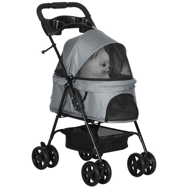 PawHut Hundebuggy Hundewagen bis 4 kg Klappbar Netzfenster Bodenkorb Becherhalter abnehmbares Dach, D00-127GY