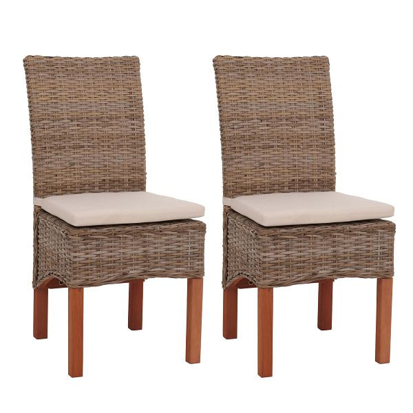 Mendler 2er-Set Esszimmerstuhl Korbstuhl Stuhl M44, Kubu-Rattan, mit Sitzkissen, 12408