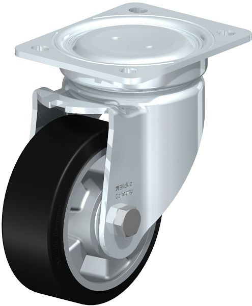 Blickle LU-ALEV 127K Stahlblech-Lenkrolle, schwere, geschlossene Ausführung, mit Anschraubplatte, Elastik-Vollgummi, Schwarz, 759152