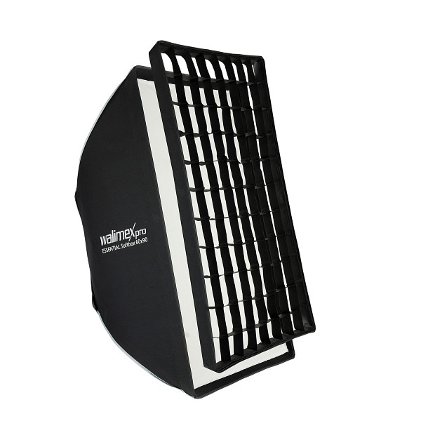 Walimex pro Essential Softbox 60x90cm, um 360° drehbar, einfacher Aufbau, inkl. Grid, Bowens Adapter und Transporttasche, 1023424