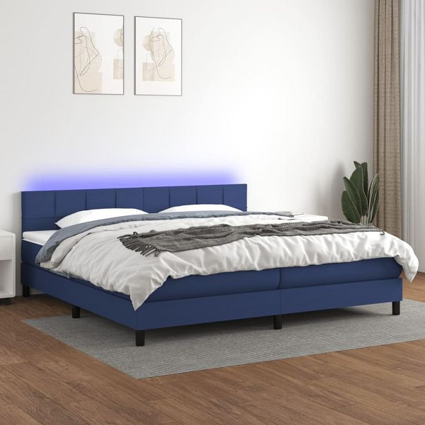 vidaXL Boxspringbett mit Matratze & LED Blau 200x200 cm Stoff, 3133187