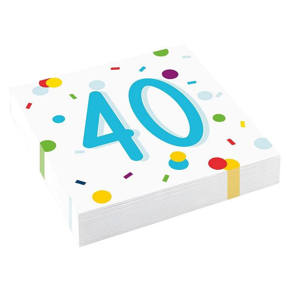 AMSCAN Motivserviette 33x33 Geburtstag Zahl 40, 20 Stück, 9906763