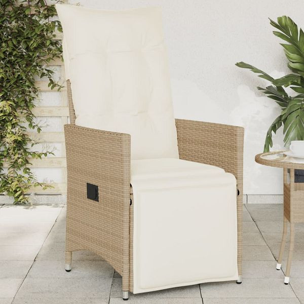 vidaXL Gartensessel mit Kissen Verstellbar Beige Poly Rattan, 365662