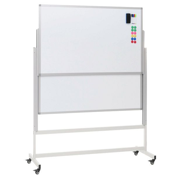 Mendler Whiteboard HWC-L87, Magnettafel, zwei Tafeln beidseitig beschreibbar höhenverstellbar rollbar inkl. Zubehör 101x69cm, 102656