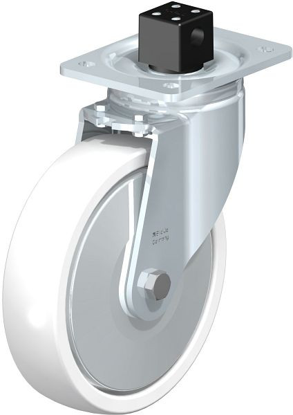 Blickle LH-SPO 201K-CS13-FA Stahlblech-Lenkrolle, Schwerlast-Ausführung, mit Anschraubplatte & Zentralfeststeller, Polyamid, Weiß, 852925