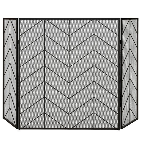 HOMCOM Funkenschutz für Kamine, eleganter Funkenfänger, faltbar, beschichtet, Schwarz, 135 x 85 cm, 820-404V00BK