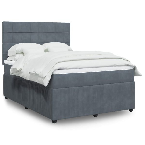 vidaXL Boxspringbett mit Matratze Dunkelgrau 160x200 cm Samt, 3292383