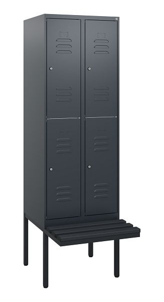 C+P Doppelstöckiger Spind Classic PLUS, 2 Abteile, 1950x600x815mm, 7016/7016, Zylinderschlösser, schwebende Sitzfläche, 0803405-20 S10087