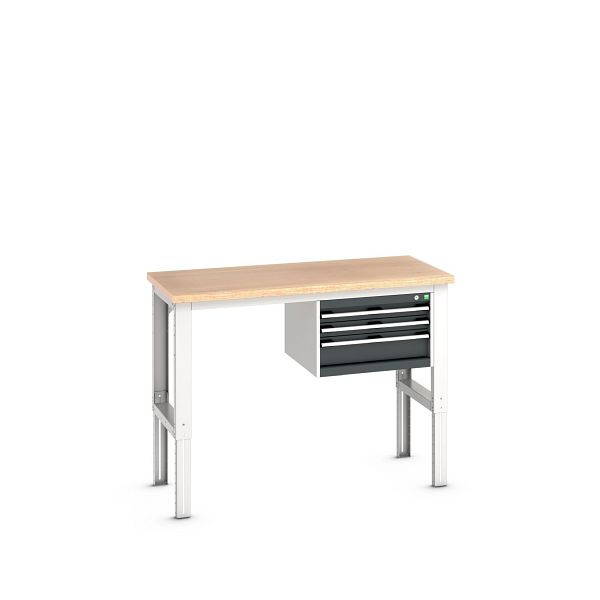 bott cubio Werkbank mit Hängeschrank 3 Schubladen, Rotbuche, höhenverstellbar BxHxT: 1500x750x740-1140mm, Rotbuche RAL 7035/7016, 41003471.19V