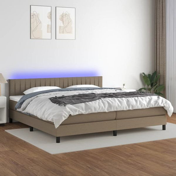 vidaXL Boxspringbett mit Matratze & LED Taupe 200x200 cm Stoff, 3133345