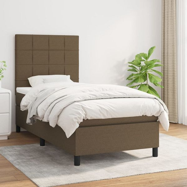 vidaXL Boxspringbett mit Matratze Dunkelbraun 90x190 cm Stoff, 3141740