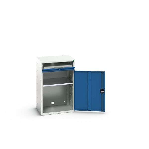 bott verso Computerschrank, mit 1 Fachboden und 1 Tablar, BxTxH: 650 x 550 x 1000 mm, Lichtgrau / Enzianblau, 16928000.11