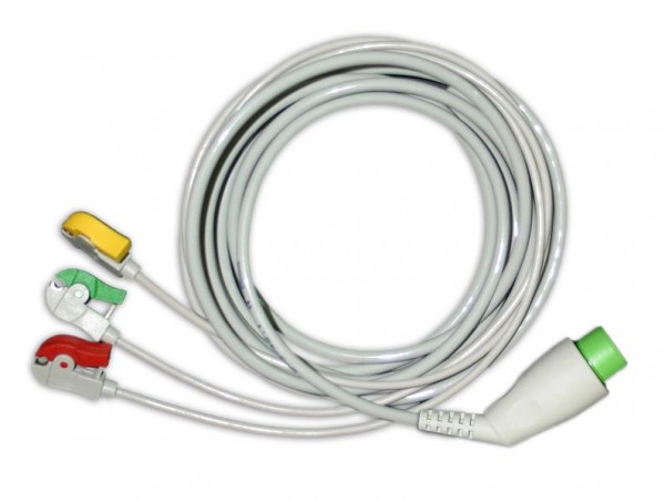 Golmed 3-adriges EKG-Komplettkabel mit Klammern, zu Dräger S&W, Farbe: gelb, grün, rot, 2-3-14.1