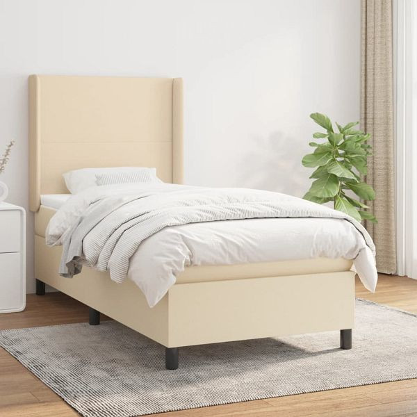 vidaXL Boxspringbett mit Matratze Creme 90x190 cm Stoff, 3131238
