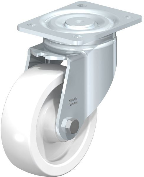 Blickle LH-SPO 150G Stahlblech-Lenkrolle, Schwerlast-Ausführung, mit Anschraubplatte, Polyamid, Weiß, 7039