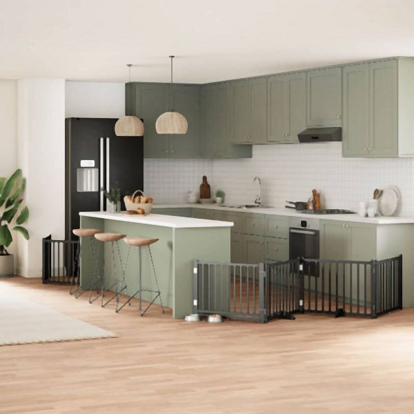 vidaXL 10-tlg. Hundetor mit Tür Faltbar Schwarz 800 cm Pappelholz, 3155739